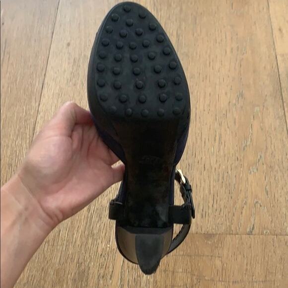 Tod's 39.5 Navy Suede Platform Sandal Whipstitch Ankle Strap - Picture 12 of 14